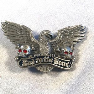 Vintage 1991 Biker Gothic Silver-toned Metal “Bad to the Bone” Belt Buckle